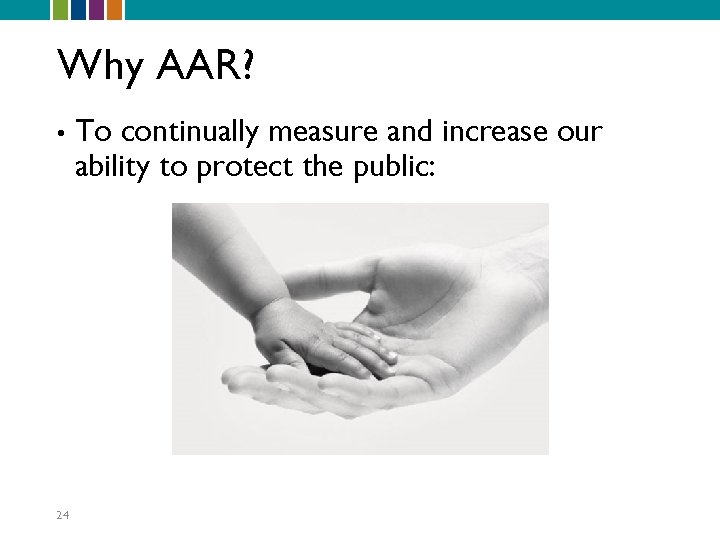 Why AAR? • 24 To continually measure and increase our ability to protect the