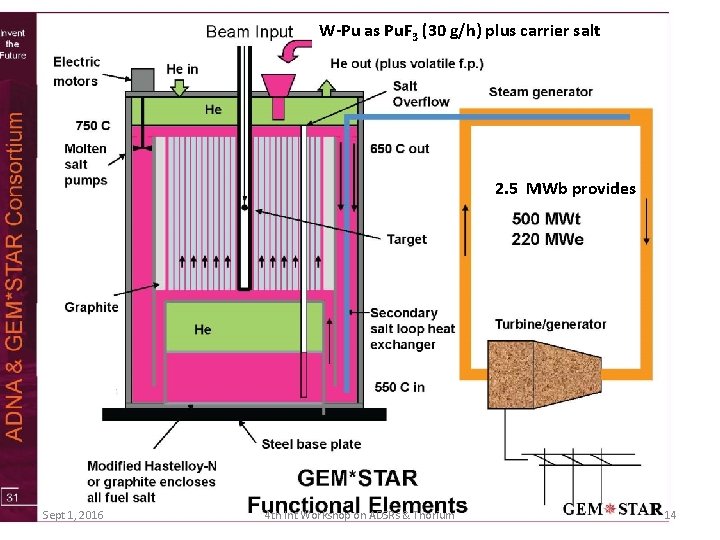 W-Pu as Pu. F 3 (30 g/h) plus carrier salt 2. 5 MWb provides