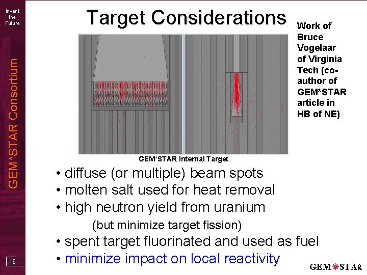 GEM*STAR Consortium Invent the Future Target Considerations Work of Bruce Vogelaar of Virginia Tech