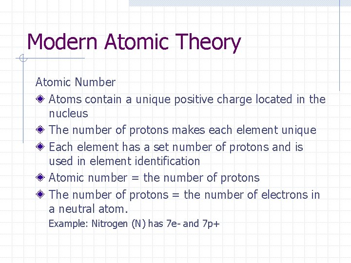 Modern Atomic Theory Atomic Number Atoms contain a unique positive charge located in the Modern Atomic Theory Atomic Number Atoms contain a unique positive charge located in the