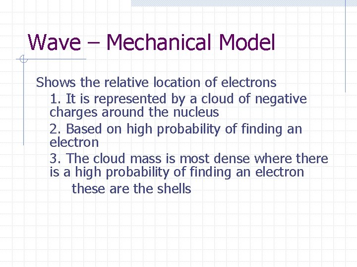 Wave – Mechanical Model Shows the relative location of electrons 1. It is represented Wave – Mechanical Model Shows the relative location of electrons 1. It is represented