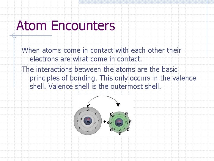 Atom Encounters When atoms come in contact with each other their electrons are what Atom Encounters When atoms come in contact with each other their electrons are what