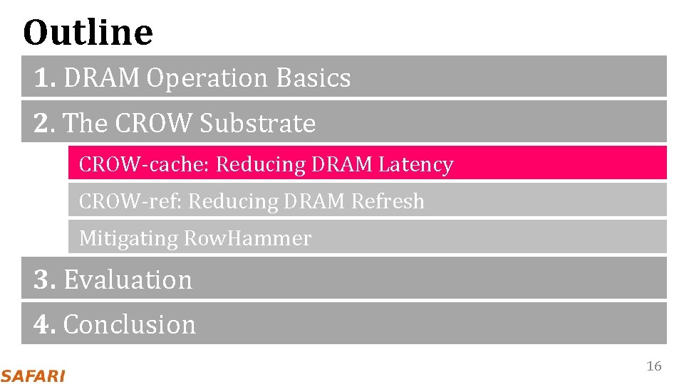 Outline 1. DRAM Operation Basics 2. The CROW Substrate CROW-cache: Reducing DRAM Latency CROW-ref:
