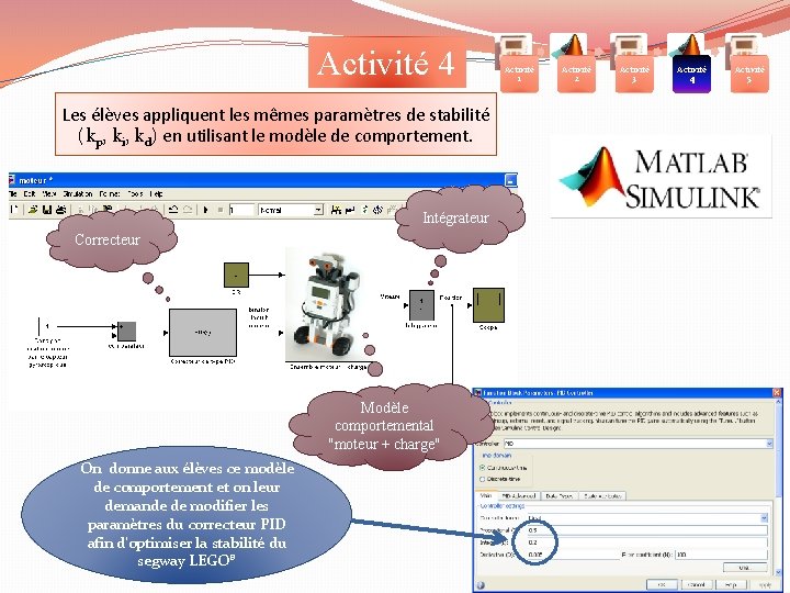 Activité 4 Les élèves appliquent les mêmes paramètres de stabilité (kp, ki, kd) en