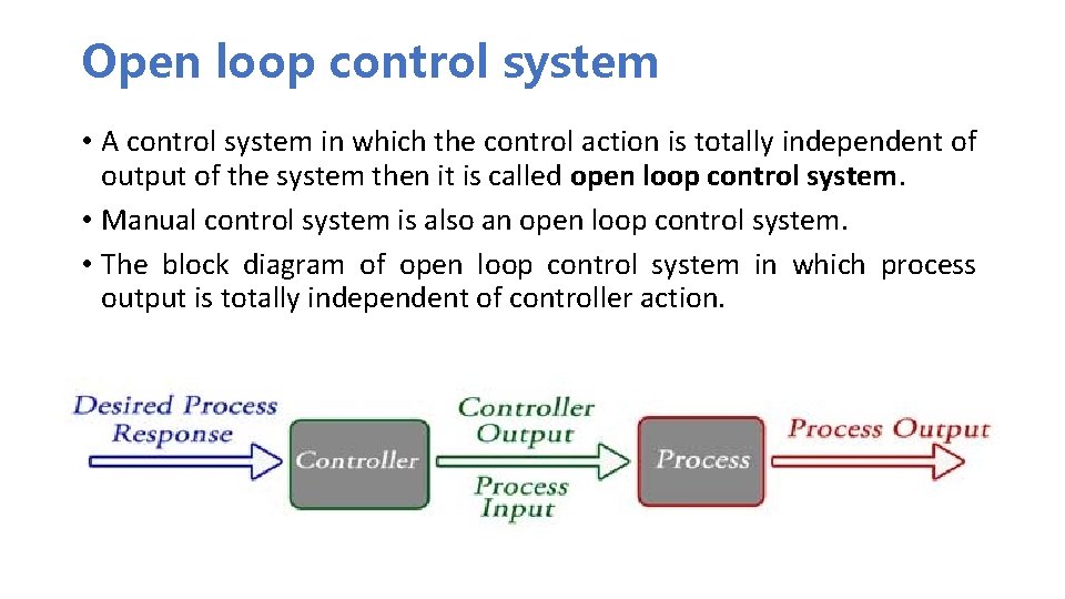 Open loop control system • A control system in which the control action is Open loop control system • A control system in which the control action is