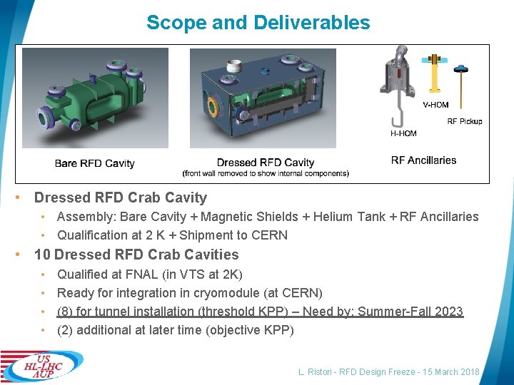 Scope and Deliverables • Dressed RFD Crab Cavity • Assembly: Bare Cavity + Magnetic