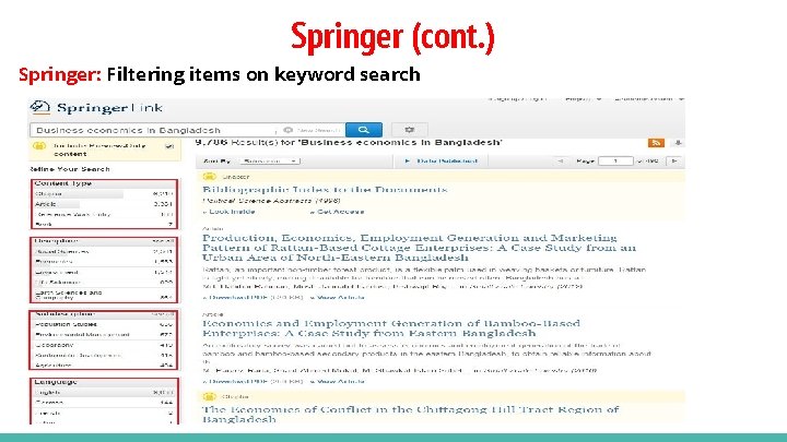 Springer (cont. ) Springer: Filtering items on keyword search 