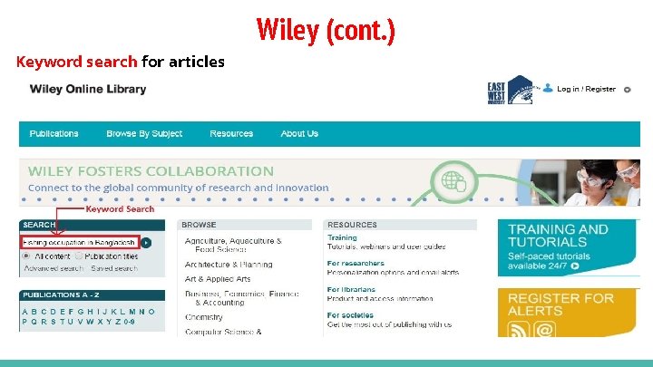 Wiley (cont. ) Keyword search for articles 