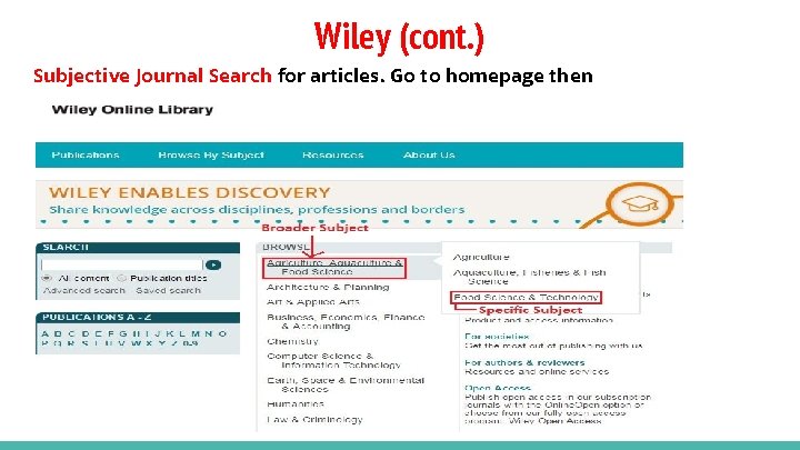 Wiley (cont. ) Subjective Journal Search for articles. Go to homepage then 