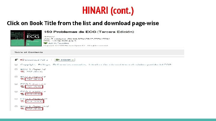 HINARI (cont. ) Click on Book Title from the list and download page-wise 