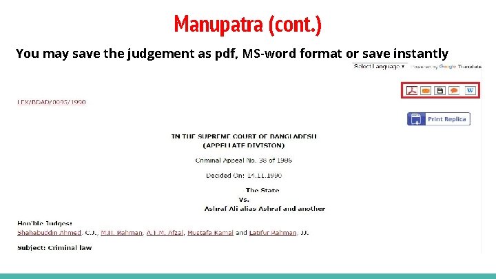 Manupatra (cont. ) You may save the judgement as pdf, MS-word format or save