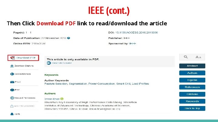 IEEE (cont. ) Then Click Download PDF link to read/download the article 