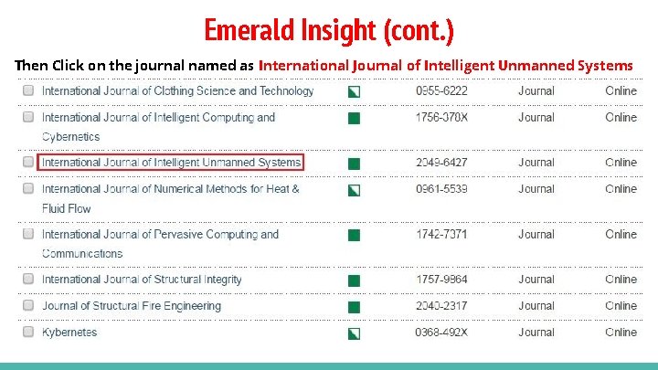 Emerald Insight (cont. ) Then Click on the journal named as International Journal of