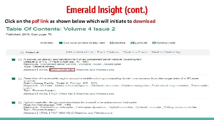 Emerald Insight (cont. ) Click on the pdf link as shown below which will