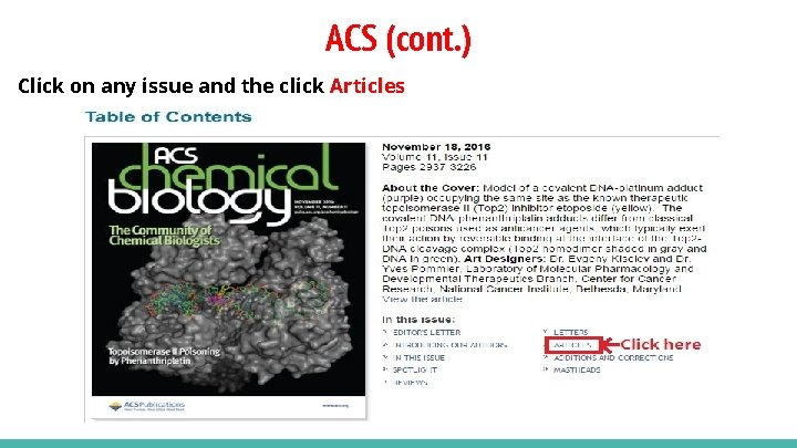 ACS (cont. ) Click on any issue and the click Articles 