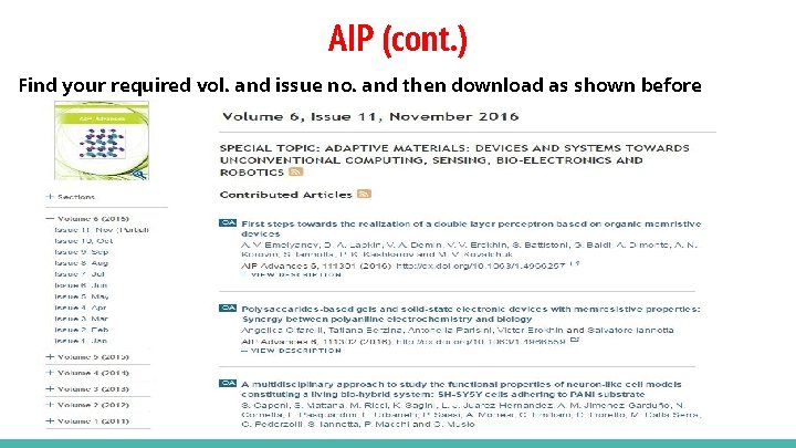 AIP (cont. ) Find your required vol. and issue no. and then download as