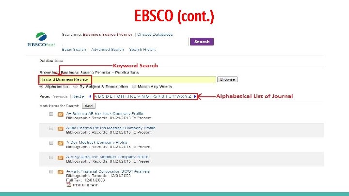 EBSCO (cont. ) 