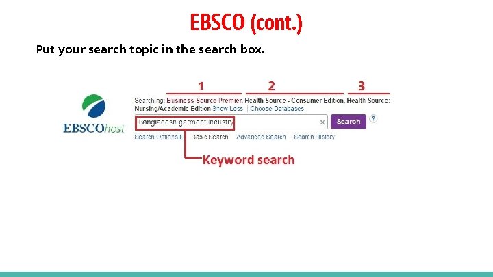 EBSCO (cont. ) Put your search topic in the search box. 