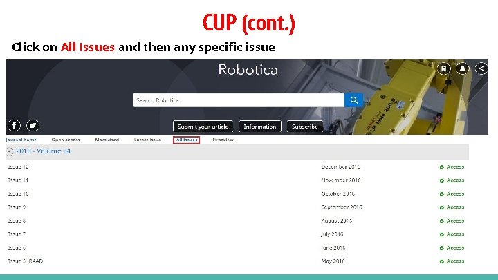 CUP (cont. ) Click on All Issues and then any specific issue 