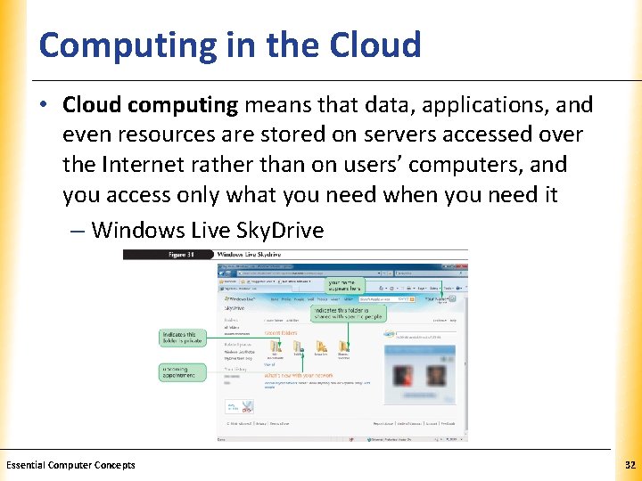 Computing in the Cloud XP • Cloud computing means that data, applications, and even
