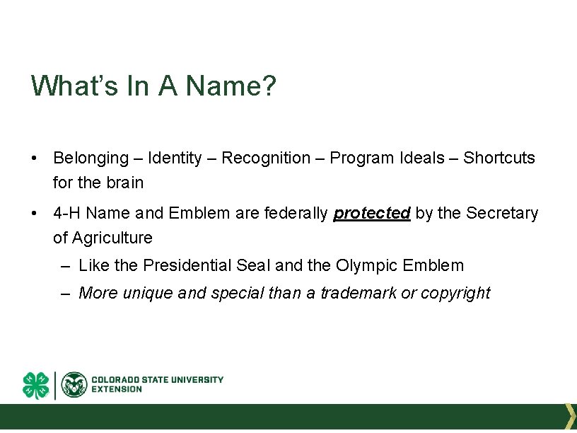 What’s In A Name? • Belonging – Identity – Recognition – Program Ideals –