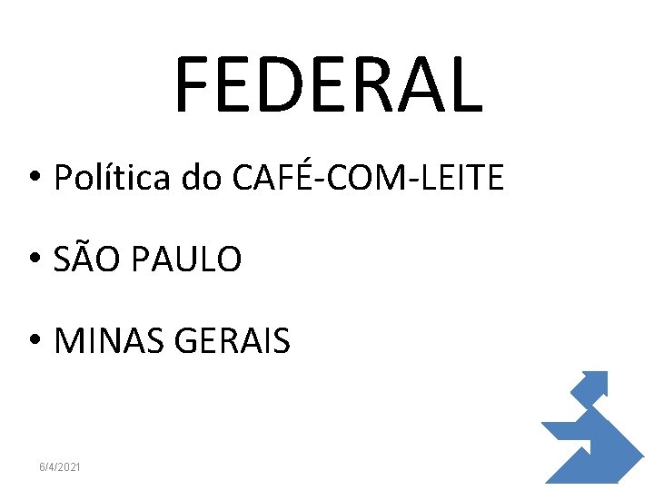 FEDERAL • Política do CAFÉ-COM-LEITE • SÃO PAULO • MINAS GERAIS 6/4/2021 42 