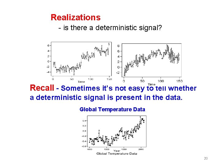 Realizations - is there a deterministic signal? Recall - Sometimes it’s not easy to