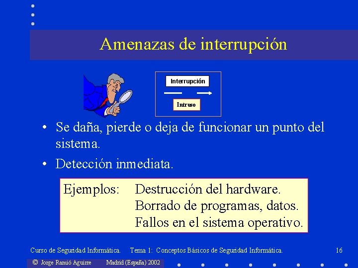 Amenazas de interrupción Intruso • Se daña, pierde o deja de funcionar un punto