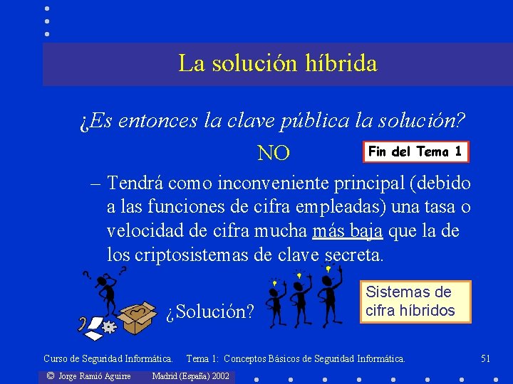 La solución híbrida ¿Es entonces la clave pública la solución? Fin del Tema 1