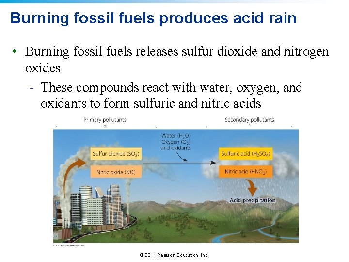 Burning fossil fuels produces acid rain • Burning fossil fuels releases sulfur dioxide and