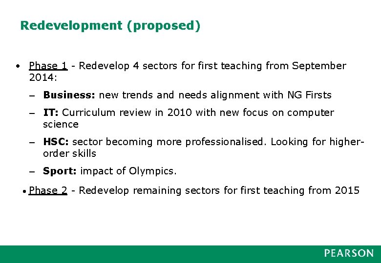 Redevelopment (proposed) • Phase 1 - Redevelop 4 sectors for first teaching from September