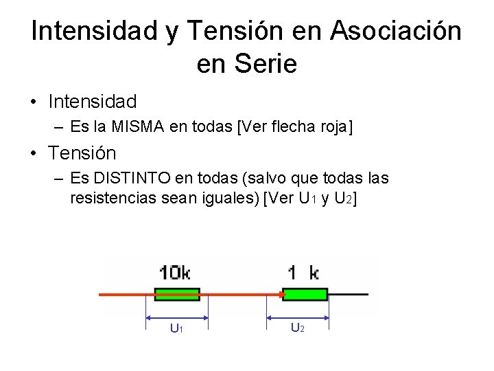 Intensidad y Tensión en Asociación en Serie • Intensidad – Es la MISMA en