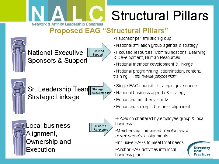 Structural Pillars Proposed EAG “Structural Pillars” • 1 sponsor per affiliation group • National