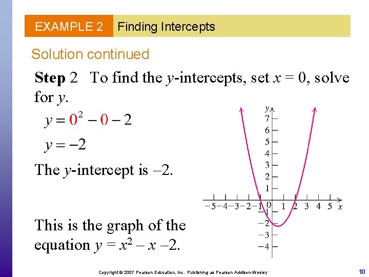 EXAMPLE 2 Finding Intercepts Solution continued Step 2 To find the y-intercepts, set x
