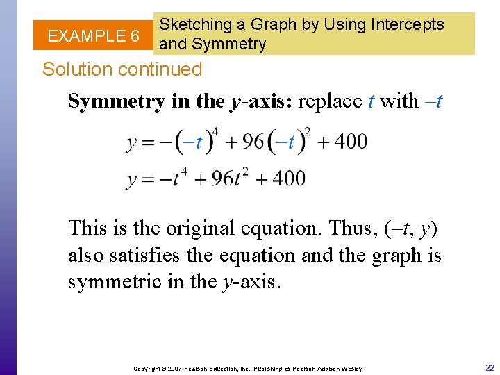 EXAMPLE 6 Sketching a Graph by Using Intercepts and Symmetry Solution continued Symmetry in