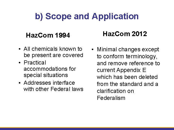 b) Scope and Application Haz. Com 1994 • All chemicals known to be present