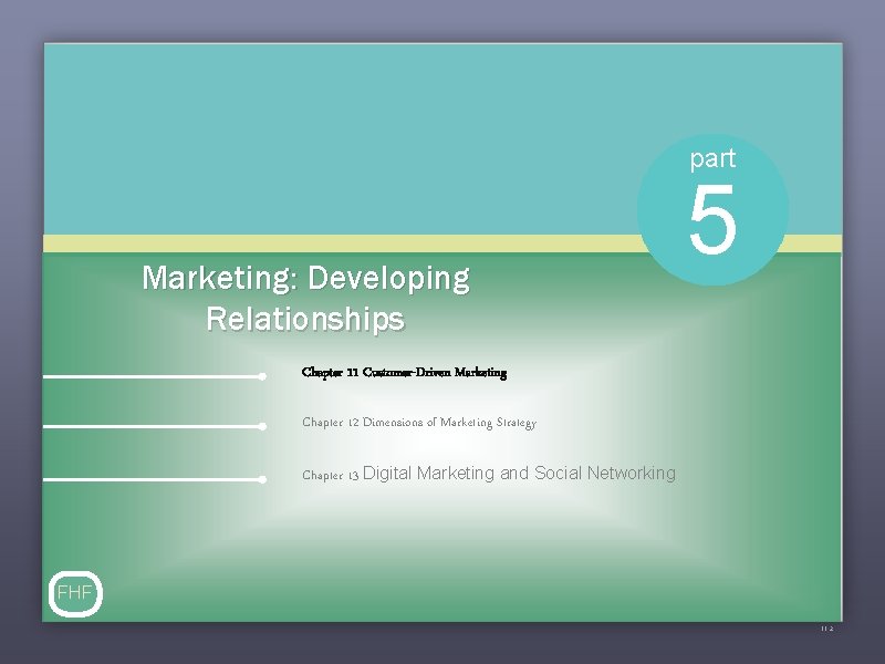 part Marketing: Developing Relationships 5 Chapter 11 Customer-Driven Marketing Chapter 12 Dimensions of Marketing