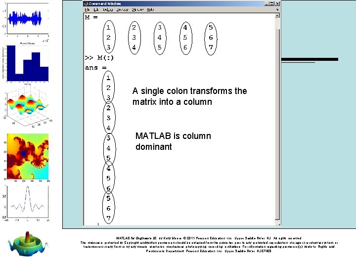 A single colon transforms the matrix into a column MATLAB is column dominant MATLAB