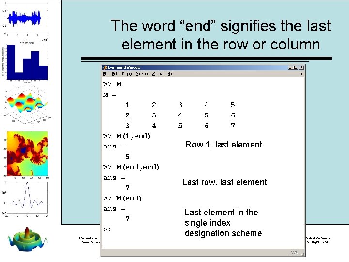 The word “end” signifies the last element in the row or column Row 1,