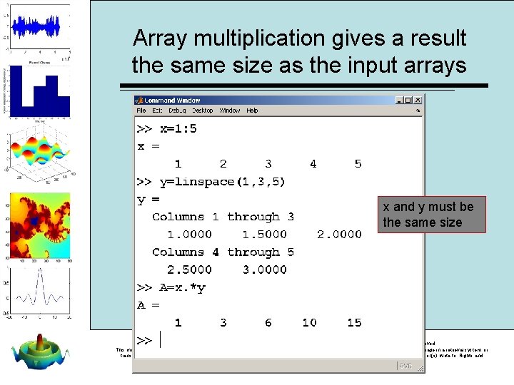 Array multiplication gives a result the same size as the input arrays x and