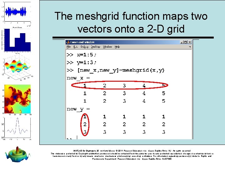 The meshgrid function maps two vectors onto a 2 -D grid MATLAB for Engineers