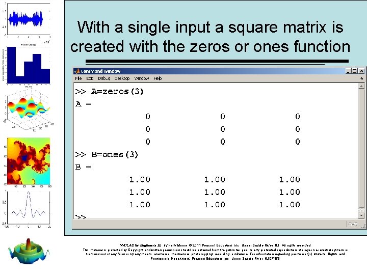 With a single input a square matrix is created with the zeros or ones