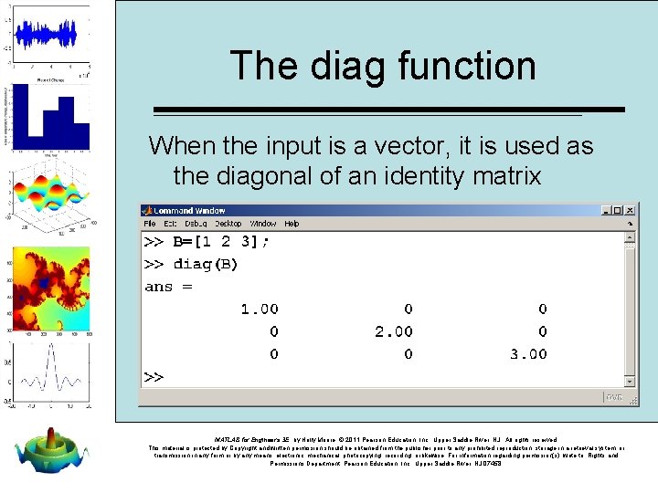 The diag function When the input is a vector, it is used as the The diag function When the input is a vector, it is used as the