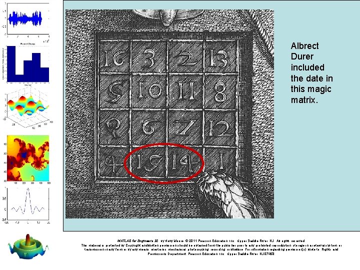 Albrect Durer included the date in this magic matrix. MATLAB for Engineers 3 E,