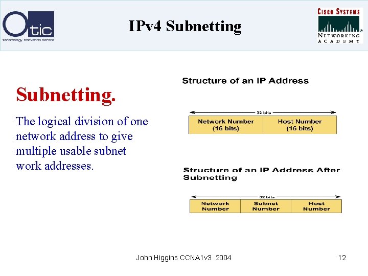 IPv 4 Subnetting. The logical division of one network address to give multiple usable