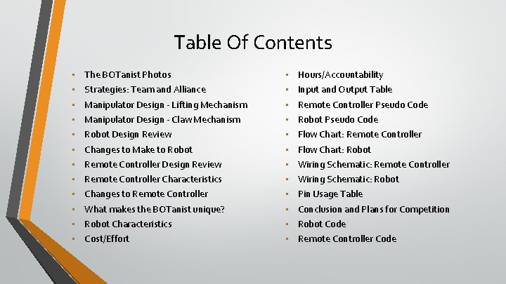 Table Of Contents • • • The BOTanist Photos Strategies: Team and Alliance Manipulator