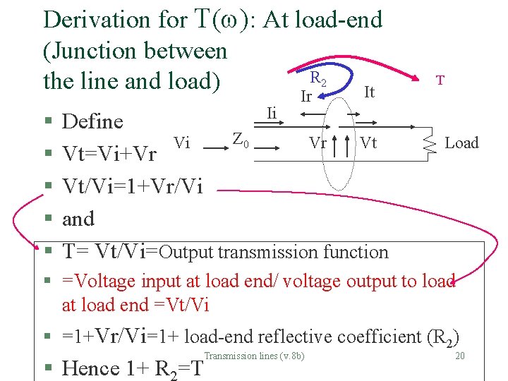 Derivation for T( ): At load-end (Junction between R 2 the line and load)