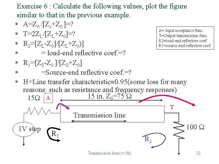 Exercise 6 : Calculate the following values, plot the figure similar to that in