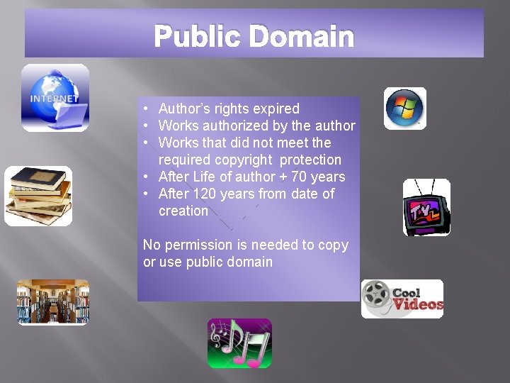 Public Domain • Author’s rights expired • Works authorized by the author • Works