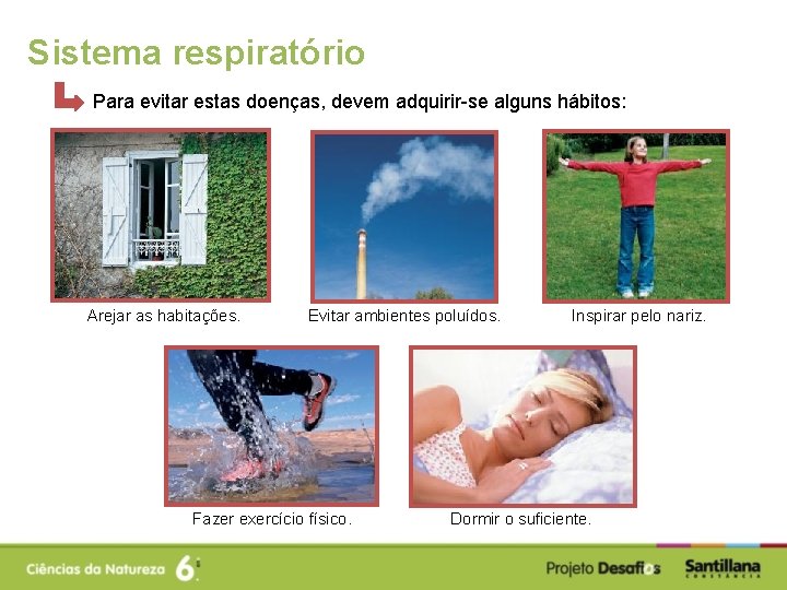 Sistema respiratório Para evitar estas doenças, devem adquirir-se alguns hábitos: Arejar as habitações. Evitar